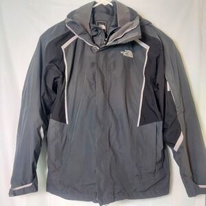 The North Face HyVent Men Jacket Gray Black Reflective Zip Hooded Outdoor M Read